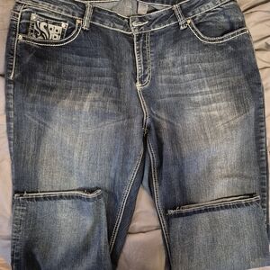 Boot Cut Distressed Knee-Slit Jeans - Washed Blue